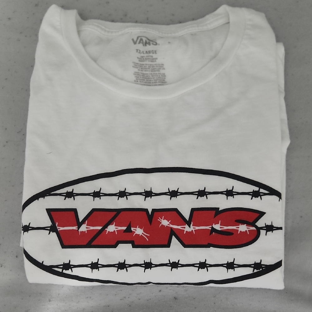 Vans White Tee with Red Barbed Logo